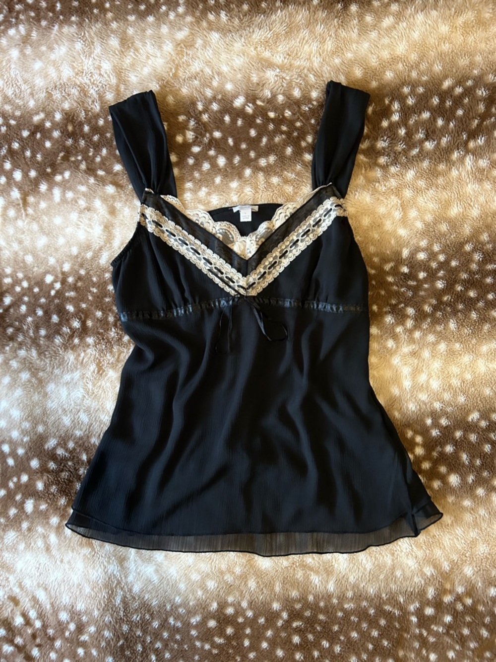 Lace Trim Black Babydoll Tank Top/Blouse size L